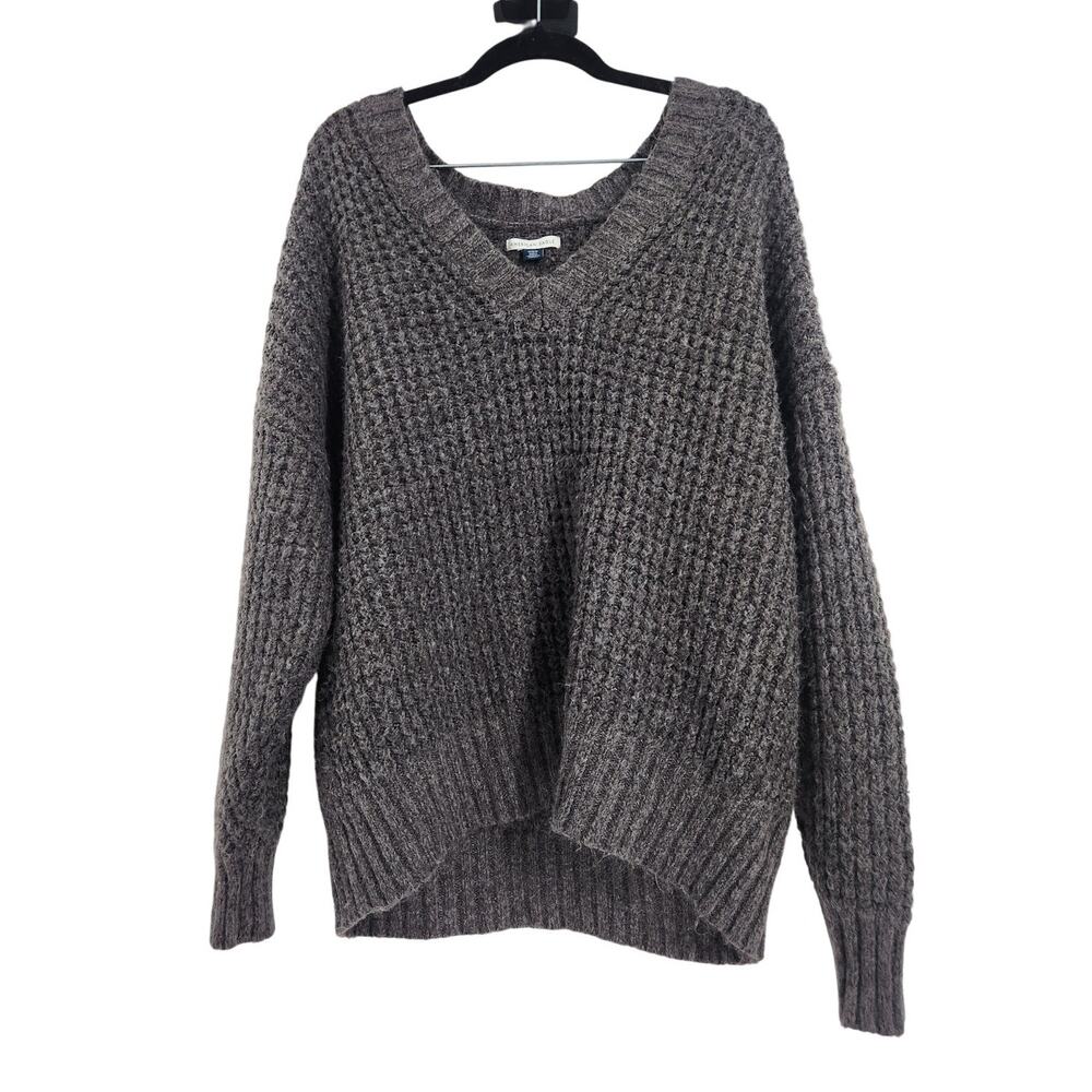 American Eagle Gray V-Neck Oversized Sweater - Size Medium